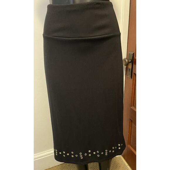 1X Ashley Blue Skirt Elastic Waist Gold Rivet Embellishment Black Slit - Picture 3 of 9